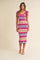 Magenta Striped Sweater Knit Shoulder Tie Midi Dress