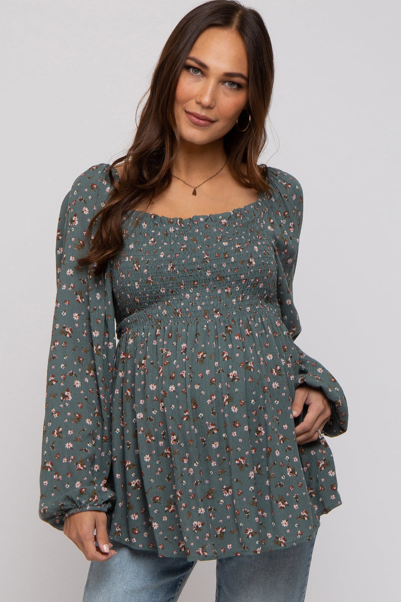 Green V-Neck Maternity Top