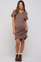 Taupe Ribbed Front Pocket Dolman Short Sleeve Maternity Dress