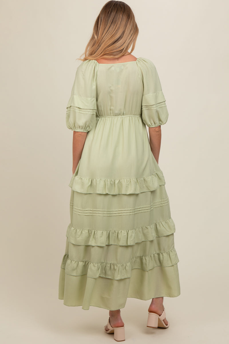 Mint Green Square Neck Ruffle Tiered Maternity Plus Maxi Dress
