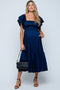 Navy Satin Flutter Sleeve Maternity Midi Dress