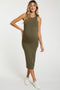 Olive Sleeveless Ribbed Fitted Maternity Midi Dress