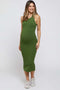 Green Sleeveless Ribbed Fitted Maternity Midi Dress