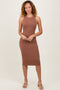 Mocha Sleeveless Ribbed Fitted Midi Dress