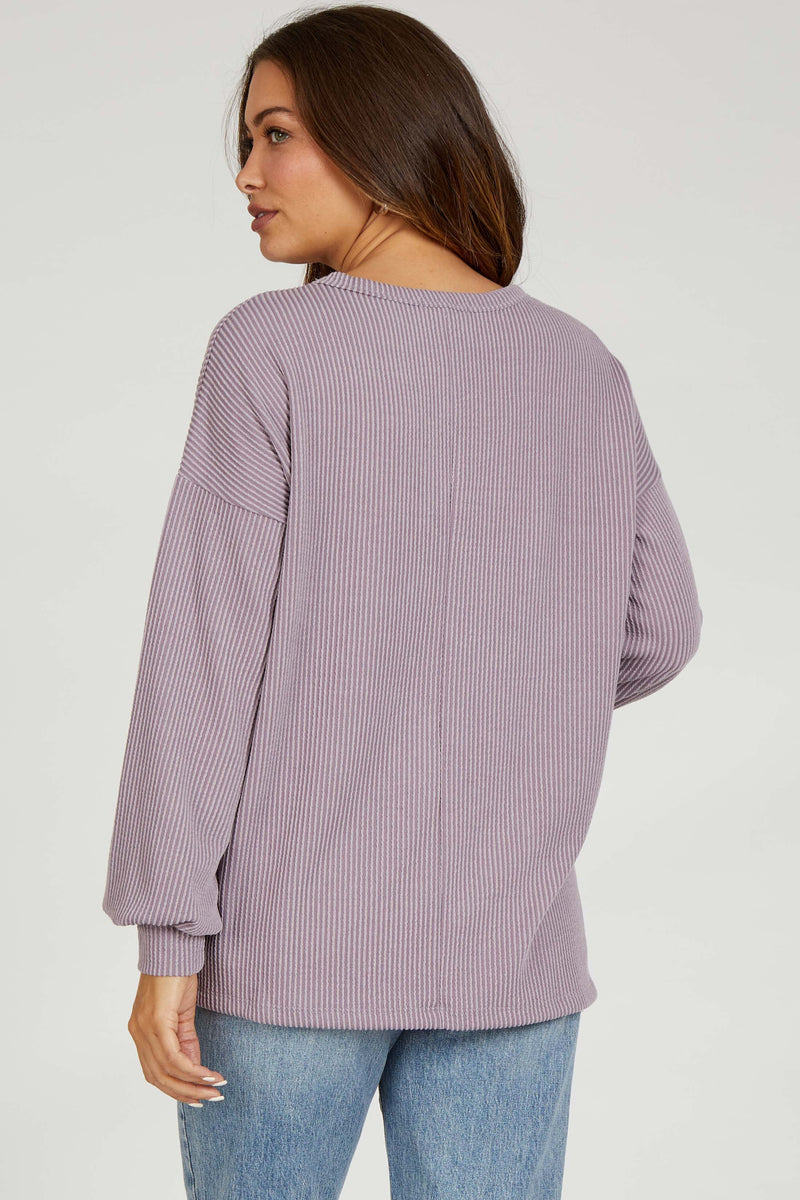 Lavender Striped Oversized Collared Pullover Maternity Top
