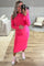 Pink Ribbed Mock Neck Long Sleeve Maternity Midi Dress