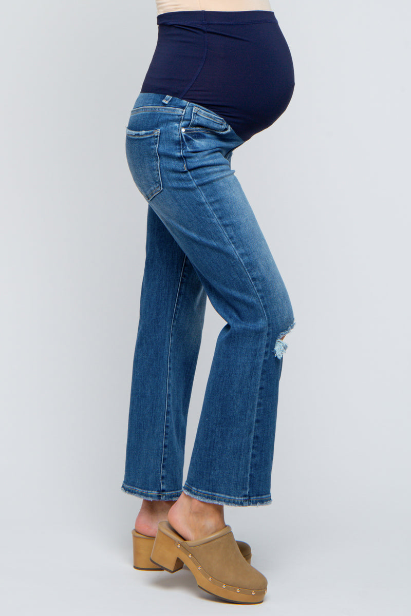 Blue Ankle Flare Distressed Maternity Jeans  PinkBlush