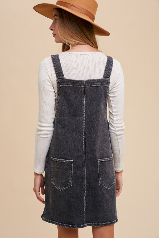 Black Denim Overall Dress – PinkBlush