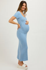 Light Blue Cable Knit Maternity Sweater Dress
