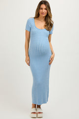 Light Blue Cable Knit Maternity Sweater Dress