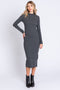 Charcoal Ribbed Mock Neck Button Side Slit Midi Dress