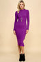 Purple Ribbed Mock Neck Button Side Slit Midi Dress