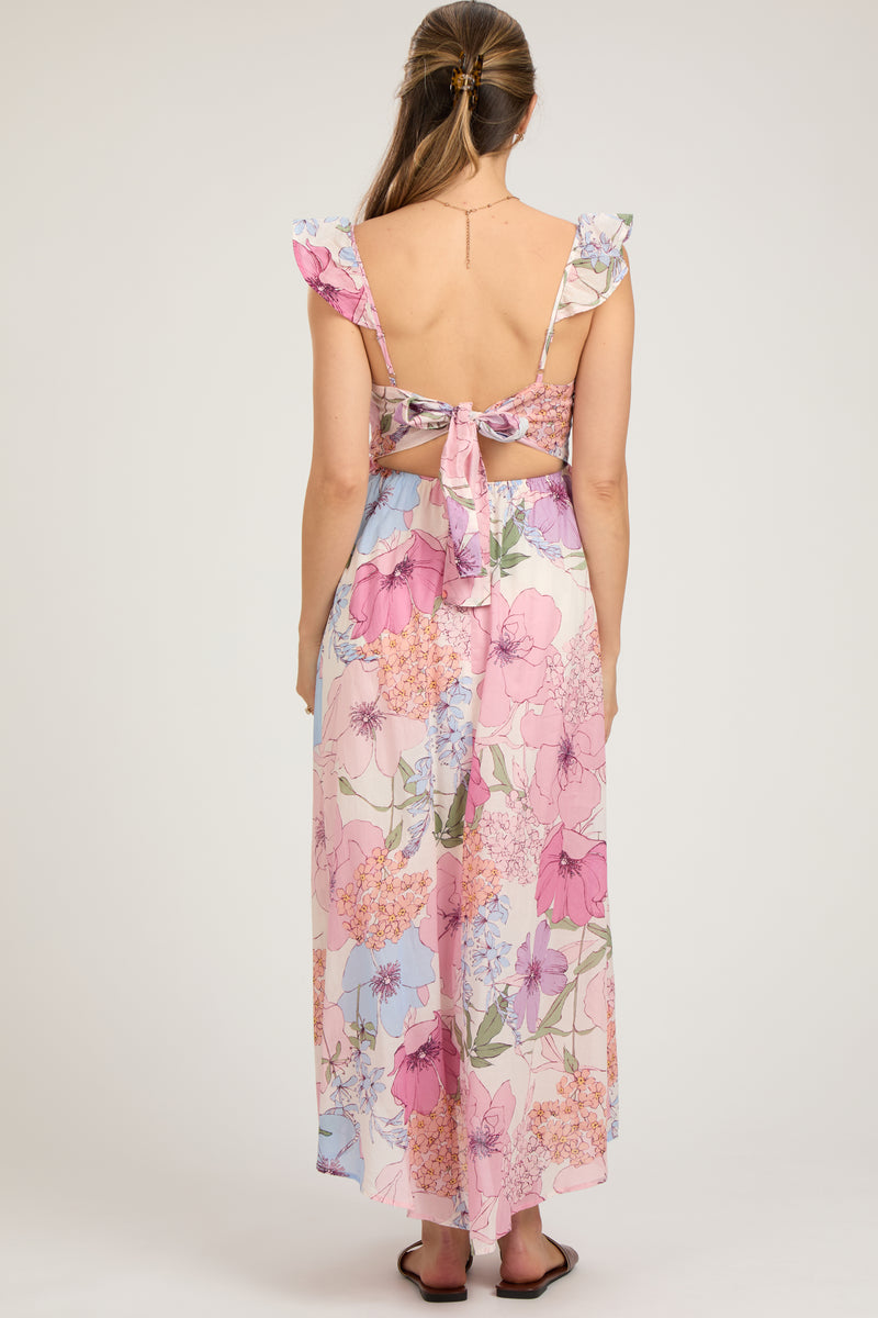 Red Polka Dot Halter Tie Open Back Maternity Maxi Dress