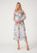 Grey Floral Mesh Smocked Midi Dress