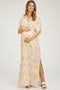 Ivory Printed Deep V-Neck Maternity Maxi Dress
