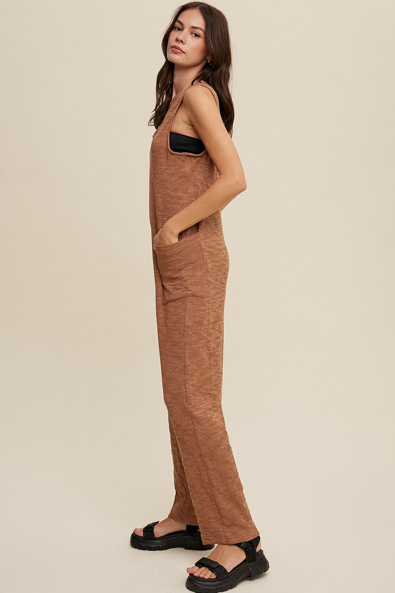 Camel Scoop Neck Sleeveless Jumpsuit  PinkBlush