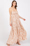 Light Pink Foral Front Cutout Open Cross Back Maxi Dress