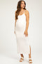 Light Pink Striped Knit Side Slit Sleeveless Maternity Midi Dress