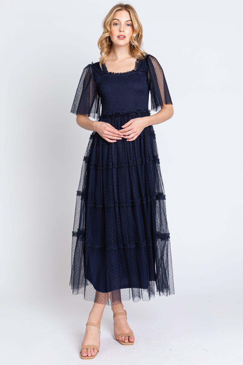 PinkBlush Navy Ruffle Trim Maternity Maxi Dress - Wear Before, During & After Pregnancy