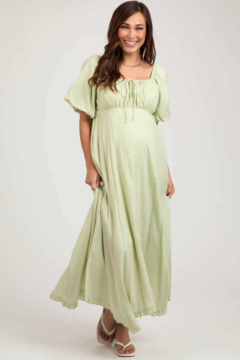 Olive Patchwork Print Tiered Long Sleeve Maternity Maxi Dress main image 0