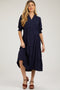 Navy Short Sleeve Tiered Maternity Midi Dress