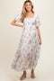 Beige Puff Sleeve Square Neck Maternity Dress