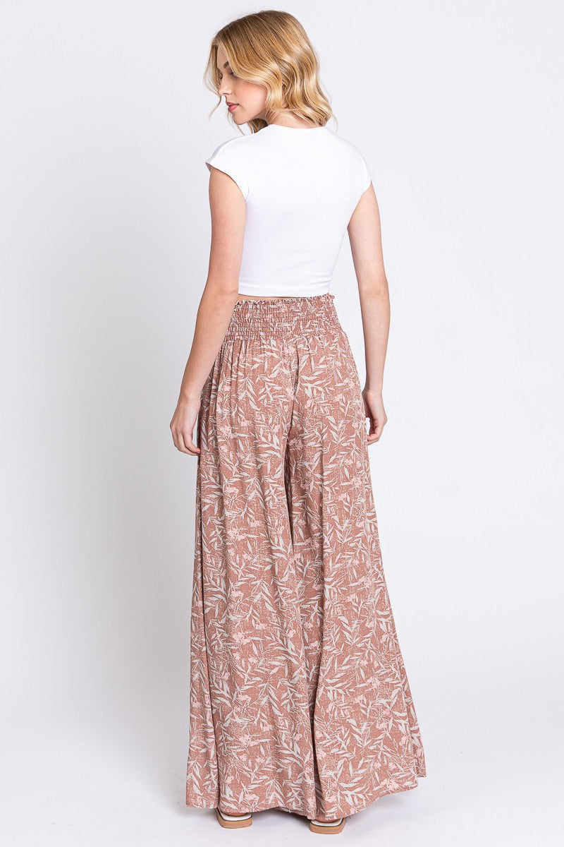 Smocked Split Wide Leg Long Pants