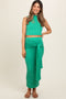 Green Ribbed Crop Front Knot Midi Skirt Maternity Set