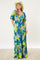 Teal Leaf Print Printed Puff Sleeve Maxi Dress