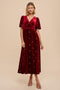 Burgundy All Over Floral Embroidered Velvet Maxi Dress