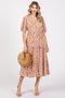 Ivory Floral Button Front Ruffle Hem Midi Dress