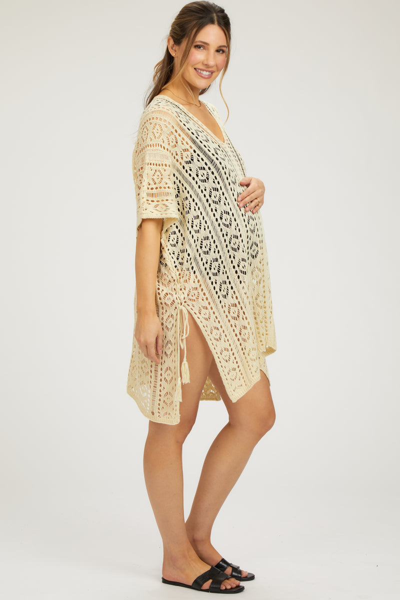 Cream Crochet Knit Maternity Swim Cover Up PinkBlush