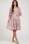 Light Pink Floral Smocked Maternity Knee Length Dress