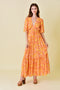 Orange Print Back Cutout Maxi Dress