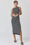 Black White Striped Knit Sleeveless Side Slit Midi Dress