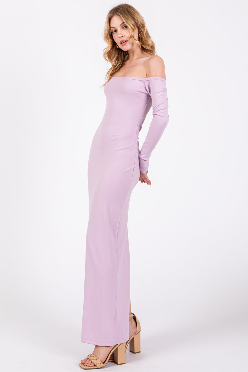 Dark Lavender Ruched Mesh One Shoulder Maxi Dress