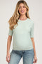 Mint Green Striped Short Sleeve Maternity Top