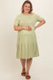 Light Olive Ribbed Tiered Maternity Plus Dress