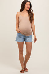 Light Blue Basic Maternity Jean Shorts