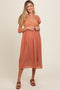 Salmon Crochet Front Short Puff Sleeve Maternity Midi Dress