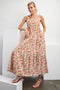 Pink Floral Square Neck Cut Out Back Tiered Maxi Dress