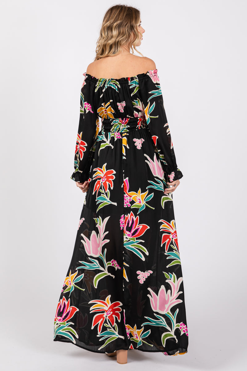 SLEEVELESS BLACK FLORAL MAXI DRESS - FIGURE-HUGGING MAXI DRESS main image 1