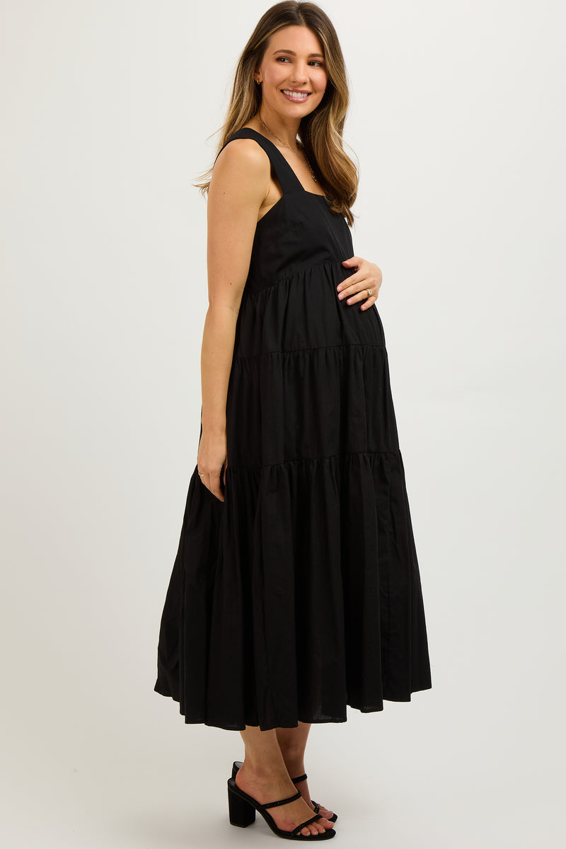 Black Gingham Tiered Maternity Dress main image 1