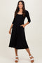 Black Square Neck 3/4 Sleeve Midi Dress