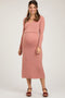 Rust Ribbed Long Sleeve Maternity Wrap Nursing Dress