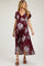 Burgundy Floral Print Wrap Front V-Neck Hi-Low Midi Dress