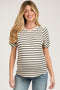Black Striped Textured Puff Sleeve Maternity Top