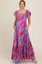 Pink Smocked Ruffle Sleeve Maternity Maxi Dress