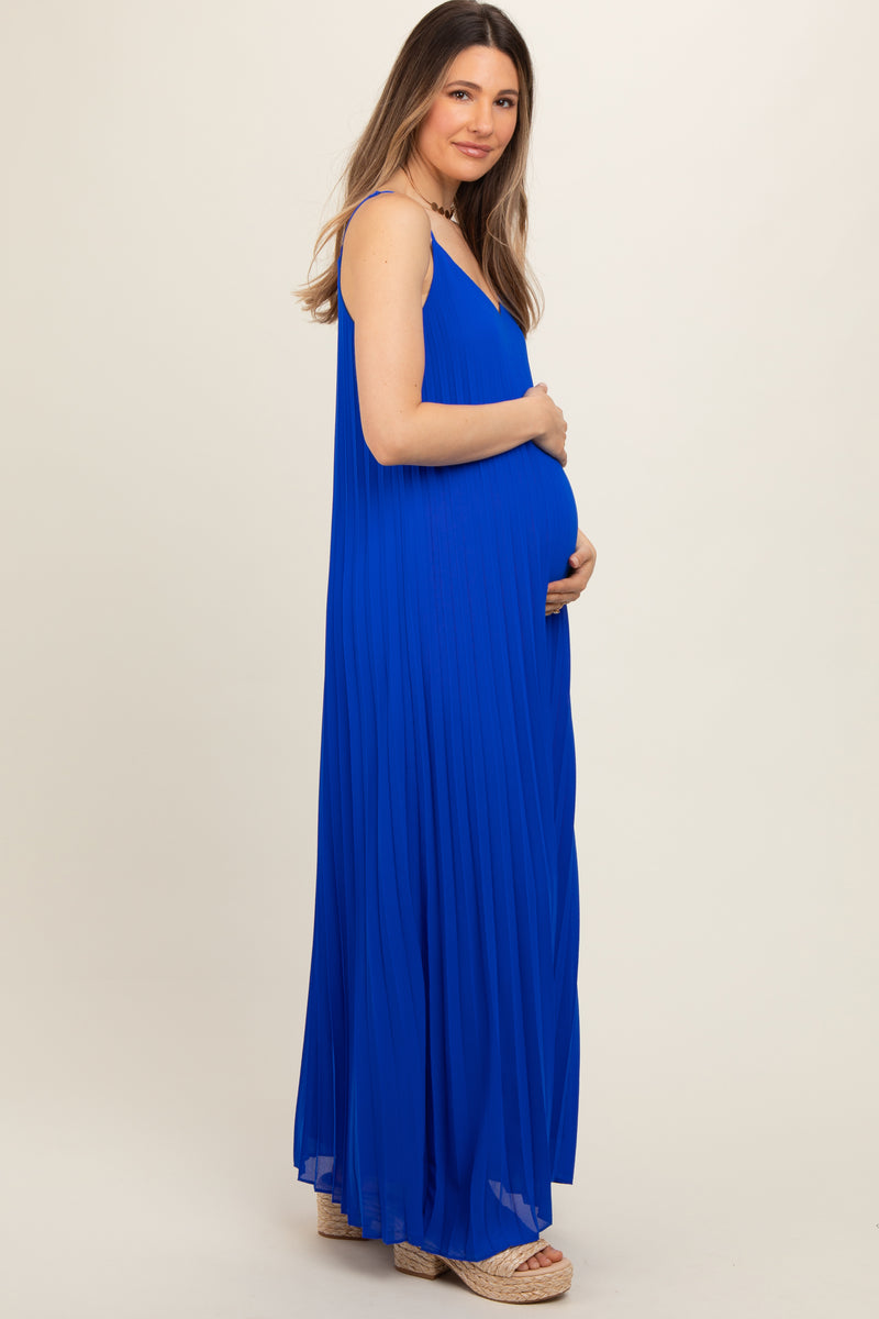 Royal Blue Pleated Sleeveless Maternity Maxi Dress – PinkBlush