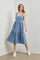 Blue Sweetheart Neck Button Front Tiered Midi Dress